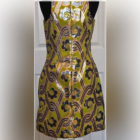 $358.00 NWT LILLY PULITZER METALLIC GREEN PEARL DRESS VINTAGE BROCADE - Picture 3 of 11